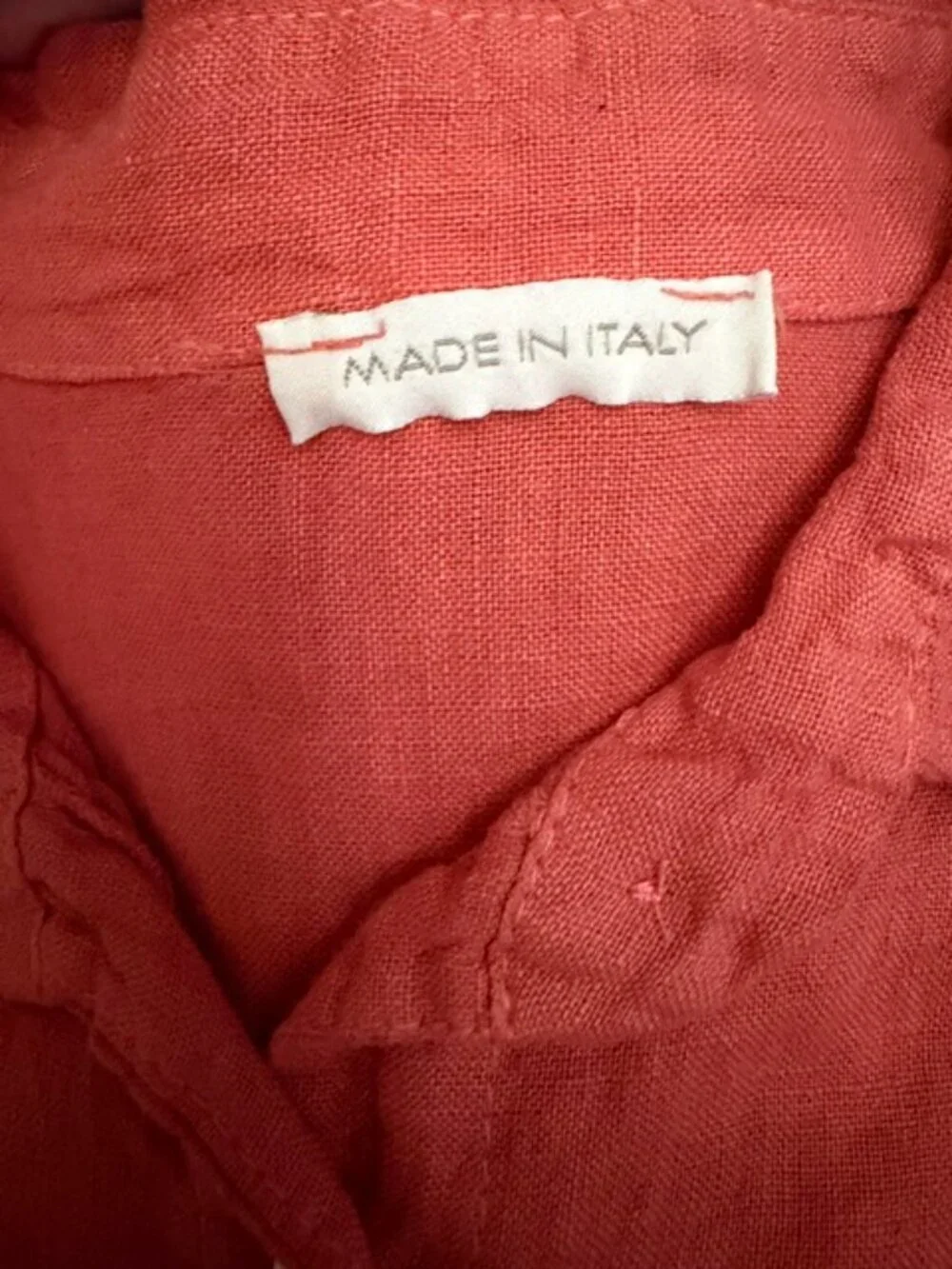 Italian Linen Dress Womens L Pockets Shirt Shift Oversized Roll Tab Beach Resort